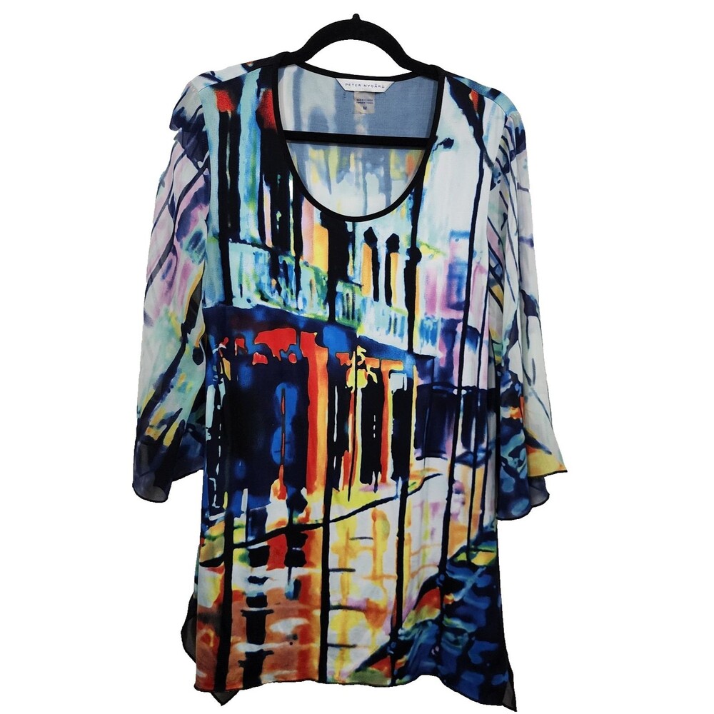 Peter Nygard Womens Abstract Art to Wear Tunic Top Stretch Jersey Knit Size M